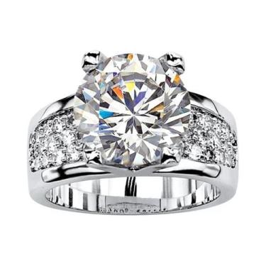 Imagem de Anel De Noivado E Casamento Feminino Em Prata Branca Com Zircônia Cúbi