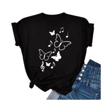 Imagem de Camiseta Feminina com Estampa de Borboleta - Manga Curta e Gola Redond