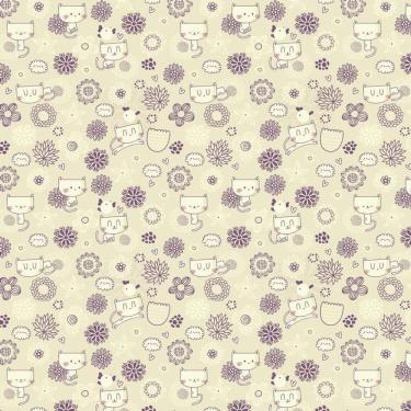 Imagem de Papel Parede Gatinha E Flores Decorativo Adesivo Sala Quarto