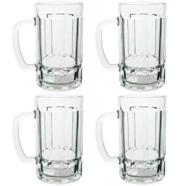 Imagem de Jogo de Canecas de Chopp e Cerveja de Vidro 360ml 4 Peças - Seu Lar