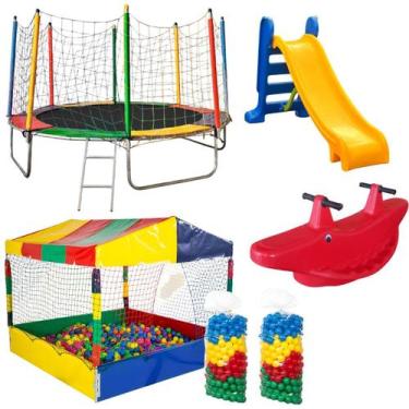 Imagem de Pula Pula 3m Piscina Com Bolinhas 1,50m Escorrega Medio Gangorra 2 Lug