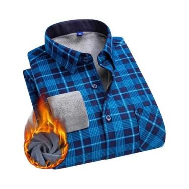 Imagem de Camisa Masculina 5XL De Fleece Grosso E Quente, Manga Longa, Xadrez, N