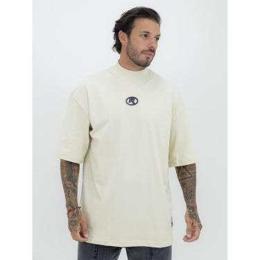 Imagem de Camiseta Oversized Gola Alta Círculo Black Streetwear Camisa Algodão Premium Creme-Masculino