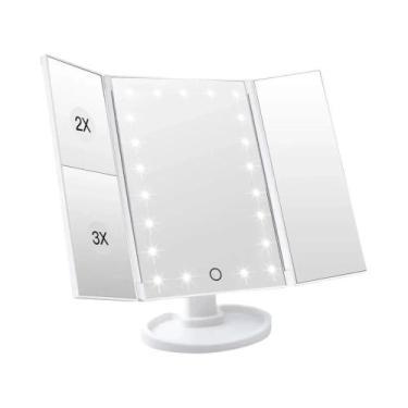 Imagem de Espelho De Maquiagem Iluminado Trifold Com Ampliação De 2X, 3X E 10X, 