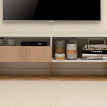 Imagem de Rack para Tv 50 Polegadas com Porta e Pés de Madeira Design Moderno Branco/Freijó