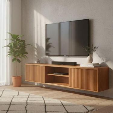 Imagem de Rack Para TV 75 Polegadas Suspenso Zeus 2 Portas Aplique Canelado Natu