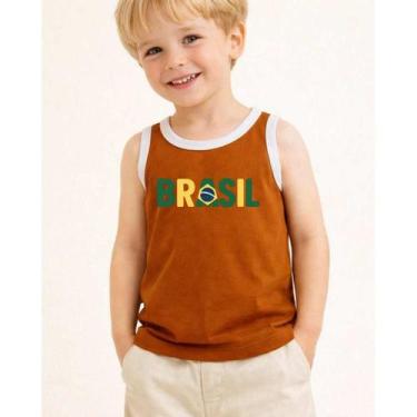 Imagem de Camiseta Blusa Regata Infantil Bicolor Brasil 100% Algodão Premium Tor