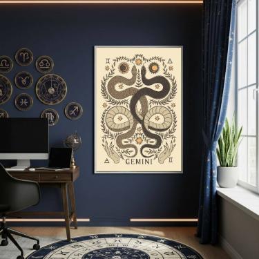 Imagem de Quadro Decorativo Ilustração De Gêmeos 70x50cm Mold Branca