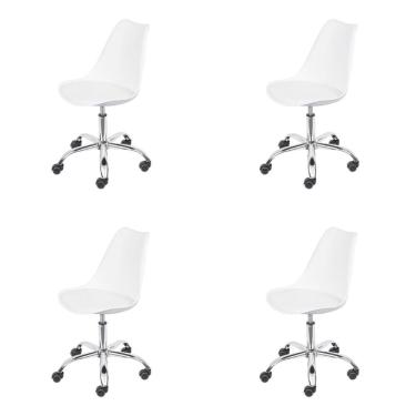 Imagem de Kit 4 Cadeiras Giratória Eames Saarinen Joly Polipropileno Assento Estofado PU Branco B...