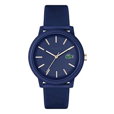 Imagem de Lacoste Relógio masculino de silicone 12.12 Chrono, Azul-marinho/dourado, 42MM, borracha