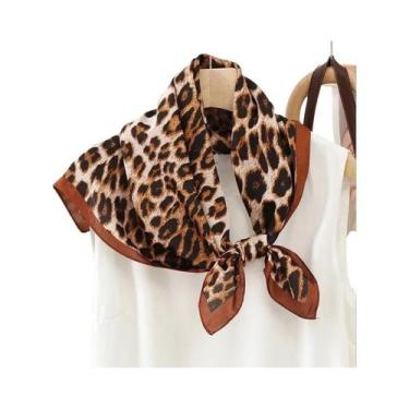 Imagem de Lenço De Seda Satin Com Estampa De Leopardo 70X70cm, Xale Macio E Suav