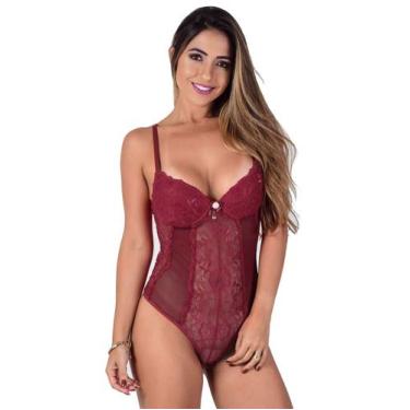 Imagem de Body Feminino Com Bojo de Renda Abertura nas Costas - TJ Vip, P, Rubro