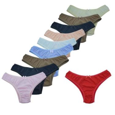 Imagem de Kit com 10 calcinhas/tangas 100% algodão adulto, cores sortidas - Mais