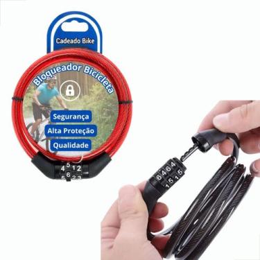 Imagem de Cadeado Bike Reforçado Aço Bloqueador Senha Vermelho