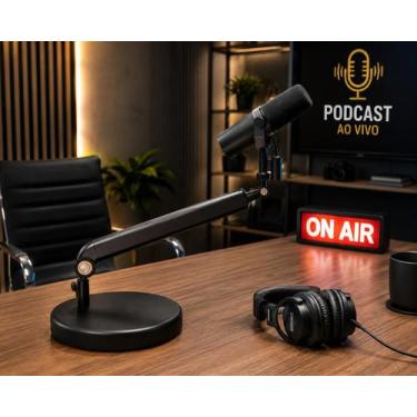 Imagem de Suporte De Mesa Low Profile Para Microfone Podcast Streaming Gravação 