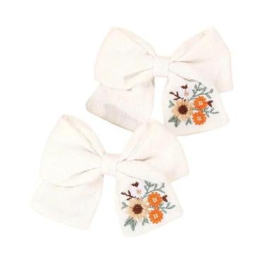 Imagem de Presilha De Cabelo Feminina Com Laço De Tecido Vintage E Bordado Flora