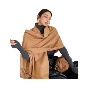 Imagem de Cachecol De Inverno Em Cashmere Preto Para Mulheres, Cachecol Quente D