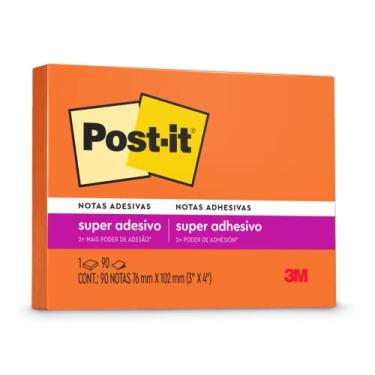 Imagem de Post-it, 3M, Bloco de Notas Super Adesivas Laranja Neon 76 mm x 102 mm - 90 folhas