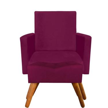 Imagem de Combo Poltrona Decorativa Nina com Puff Retangular Pés Madeira Suede Marsala