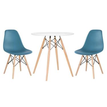 Imagem de Mesa Redonda Eames 70 Cm Branco + 2 Cadeiras Eiffel Dsw Turquesa