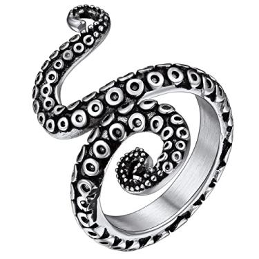 Imagem de ChainsHouse Anel punk polvo antigo para homens e mulheres, aço inoxidável 316L/ouro 18k/metal preto, tamanho 7-14, com caixa de presente, Metal