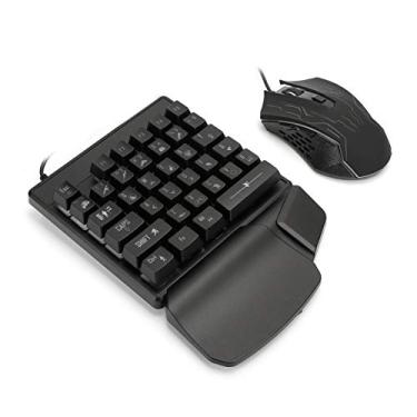 Imagem de Conjunto de teclado de mouse para jogos com uma mão, luz de fundo USB com fio de mão única E-Sports Game Teclado mecânico de 35 teclas e combo de mouse com 6 botões com almofada, luz de respiração de 7 cores