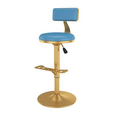 Imagem de Tamborete De Bar Giratório Com Cadeira De Balcão Traseiro Balcão De Ilha De Cozinha Ajustável Em Altura Metal Cromado Dourado Com Apoio Para Os Pés Assento Estofado De Couro Pu Para Café Sala De Estar