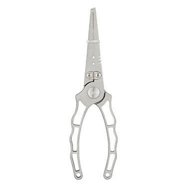 Imagem de Alicates de pesca removedor de anzol de água salgada e alicates de anel divididos para cortadores de linha trançada Kit de alicate de peixe com bainha e cordão, prata, 18 cm