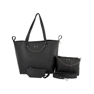 Imagem de Bolsa Kit Feminina Sacola Necessarie e Porta Cartão Retta (Preto)