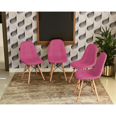 Imagem de Conjunto de Mesa 1,40 Preto Noronha e 4 Cadeiras Rosa