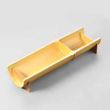 Imagem de Prato de frutas de bambu caixa de armazenamento de nozes artesanais e frutas secas de estilo japonês cesta de lanche, placa de 2 seções