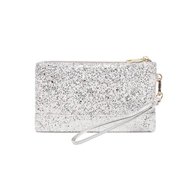Imagem de Lam Gallery Bolsa feminina brilhante com glitter para noite Bolsa carteira Bling, Prata, Medium