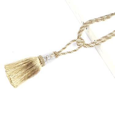 Imagem de 2 peças cortina tieback borla cristal frisado corda pendurada gravata decoração para casa cortinas douradas titular cordão fivela atadura acessórios de quarto, mistura bege, 4 peças