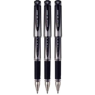 Imagem de Uni Ball Black Capped (UM-153S) Caneta esferográfica esferográfica de impacto de gel, ponta esferográfica, ponta larga de 1 mm, ponta de 0,6 mm, tinta de largura de linha (pacote com 3)