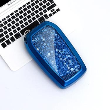Imagem de CSHU Quicksand TPU Car Key Case Cover Chaveiro Ring Key Bag, apto para Toyota Hilux Fortuner Land Cruiser Camry Corolla Crown RAV4 Highland, A, azul