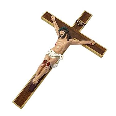 Imagem de Crucifixo De Parede Madeira Com Cristo Acabamento De Luxo 35cm Cruz para sala Ótimo Acabamento Artesanal Cruz Quaresma