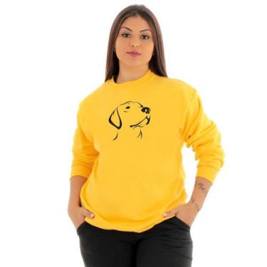 Imagem de Moletom Feminino Gola Redonda Básico Sem Capuz Cachorro - Amarelo - Oi