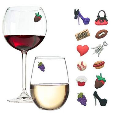 Imagem de Berloques magnéticos de vinho para ele e para ela e marcadores de vidro sem haste – conjunto com 12 – divertido presente de aniversário, anfitriã ou inauguração de casa da Simply Charmed
