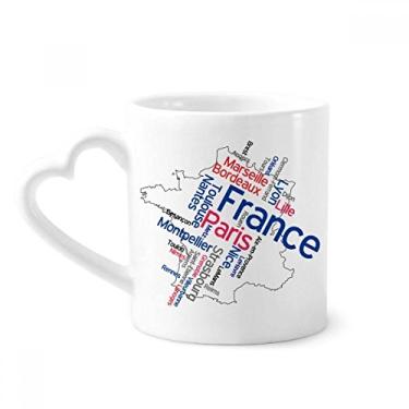 Imagem de Palavras Nome da Cidade França Mark Mapa Caneca Café Cerâmica Copos Copo de Coração de Vidro