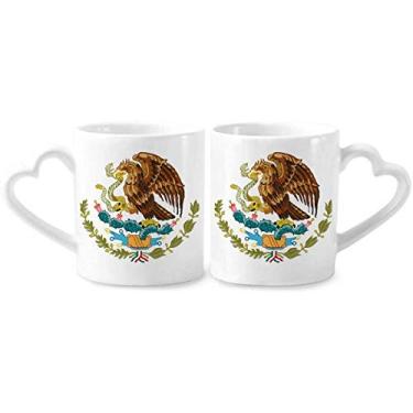 Imagem de Conjunto de canecas de porcelana para casal, emblema nacional do México, coração e coração