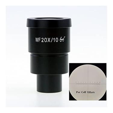 Imagem de BEEYNG Acessórios para microscópio de laboratório 1 peça WF10X WF15X WF20X WF25X WF30X ocular de campo largo para microscópio estéreo binocular, interface de instalação de 30 mm (cor: retículo de 20X-10 mm)