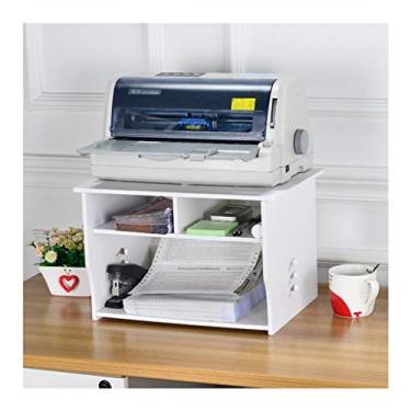 Imagem de KIZQYN Suporte de impressora simples moderno prateleira de impressora de escritório ecologicamente correta placa de madeira-plástico rack de acabamento de mesa rack de armazenamento multifuncional (branco) impressora de mesa (cor: camada dupla)