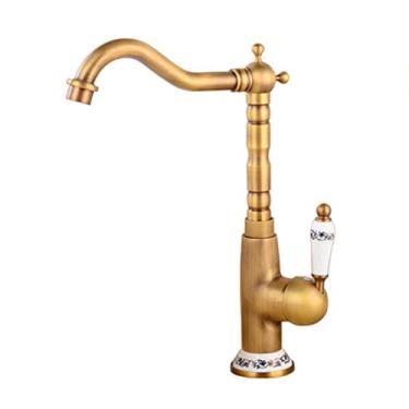 Imagem de LIDON Torneira de pia de cozinha alta, torneira giratória de 360 graus para pia de banheiro, torneira de pia de latão vintage cozinha, torneira de pia de cozinha retrô, antigo A (cor: antigo A)