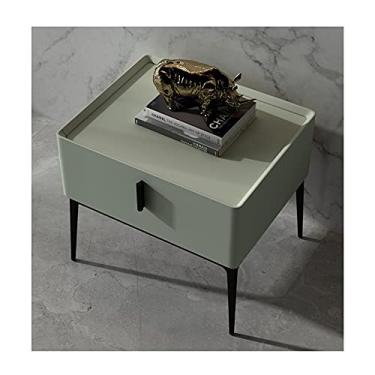 Imagem de SXSGSM MRDAER A mesa de cabeceira é cinza, mesa de cabeceira do quarto em casa, armário de cabeceira 1 gaveta, armário de cabeceira moderno, mesa de café, mesa lateral, armazenamento aberto 50 * 50 * 40 cm (cor: verde) O novo