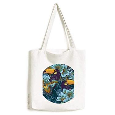 Imagem de Bolsa de lona com estampa contínua de pássaro orquídea, bolsa de compras casual