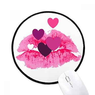 Imagem de Mouse pad rosa com corações para dia dos namorados, tapete redondo para escritório