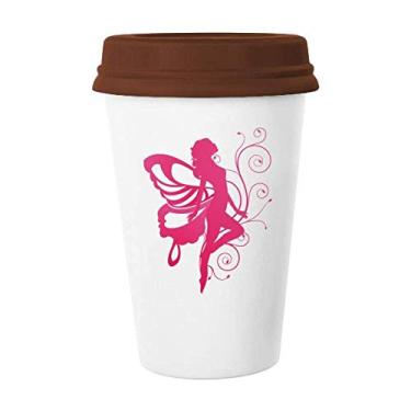 Imagem de Borboleta com asa rosa bela caneca de anjo de vidro bebendo cerâmica copo tampa
