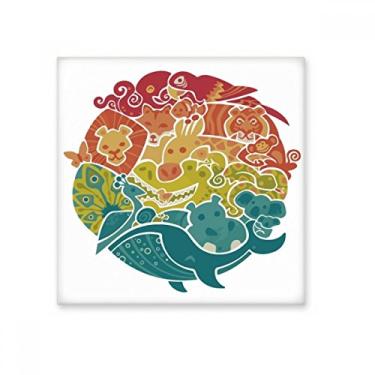 Imagem de Azulejo de cerâmica ilustrado abstrato de peixe do oceano azul brilhante decalque adorno de tijolos vitrificados