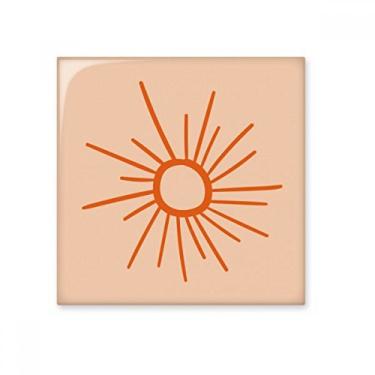 Imagem de Sunshine Pintura à mão sol laranja azulejo de cerâmica brilhante decalque pedra adornada tijolo vitrificado