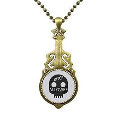 Imagem de DIYthinker Colar de caveira simples de dia das bruxas, joia antiga com pingente de música de guitarra
